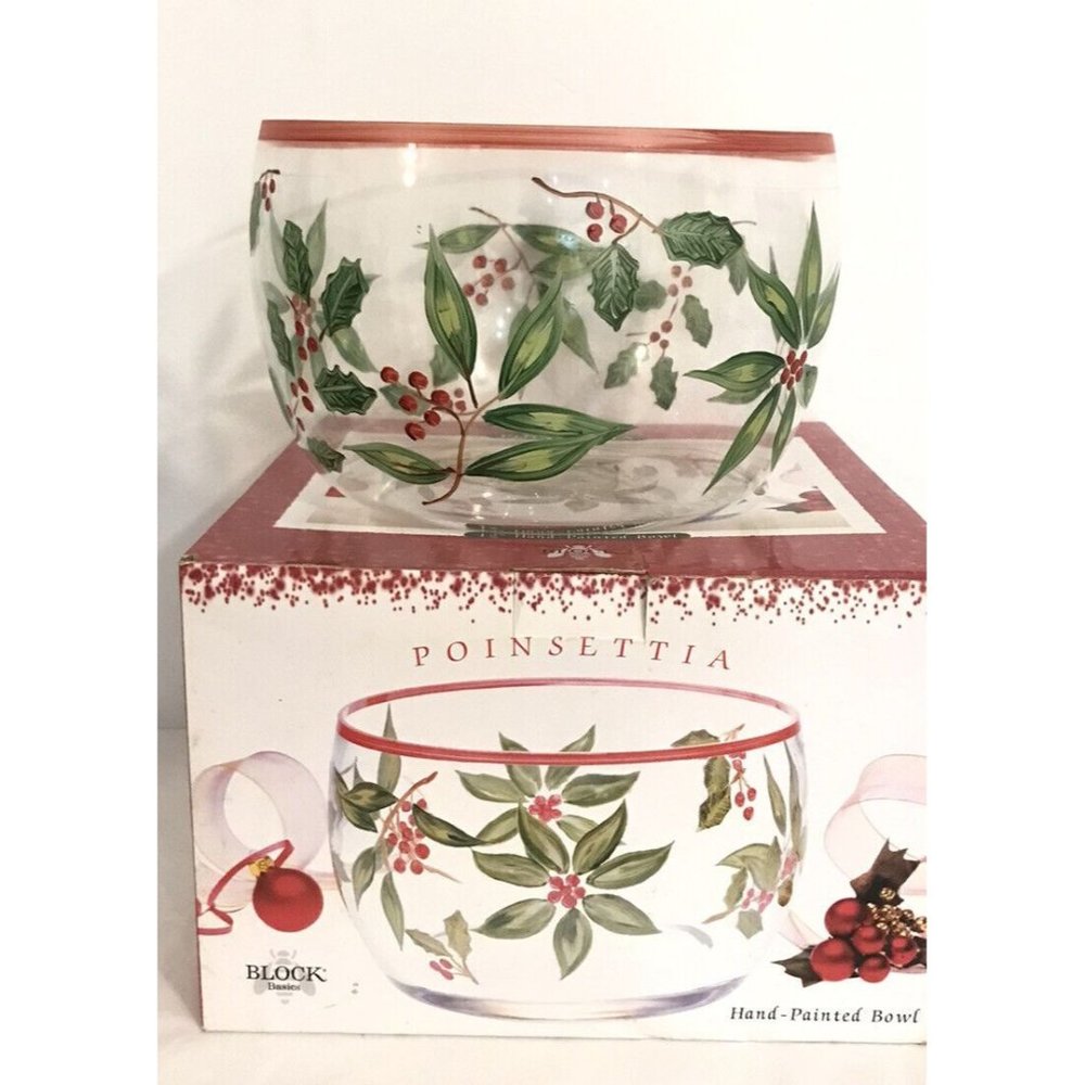 Hand Painted Poinsettia Glass Bowl from Block Basics